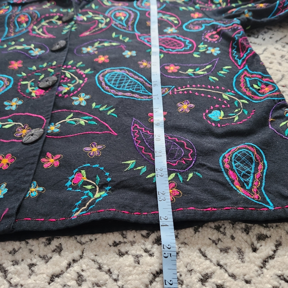 Vintage 80s Embroidered black Units Jacket Linen Cotton Blend Paisley Floral XL - Picture 14 of 16